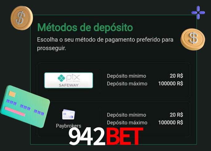 O cassino 942bet oferece uma grande variedade de métodos de pagamento